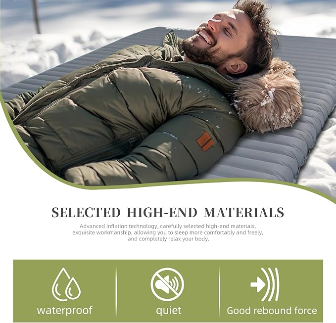 Inflatable Sleeping Pad with R-Value 7.7, Camping & Backpacking Mat 78"x53.5", Waterproof & Durable 40D Nylon, Ultralight & Compact for Cold Weather, 2-Person Sleeping Pad for Outdoor Adventures