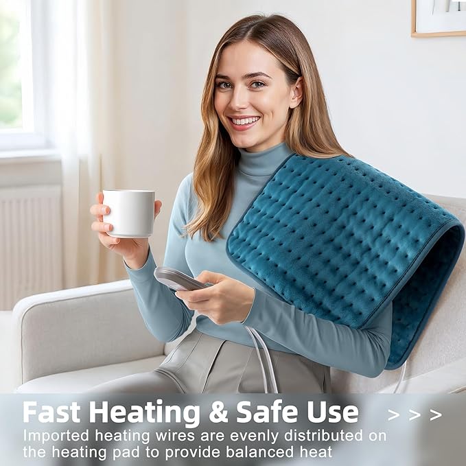 Heating Pad for Back Pain Relief, Abdomen, Cramps, Neck, Shoulder, 12x24 inches, Moist/Dry Heat, Auto-Off, Machine Washable, Christmas/Mother's Day Gift, Gifts for Women Mom Dad Daughter