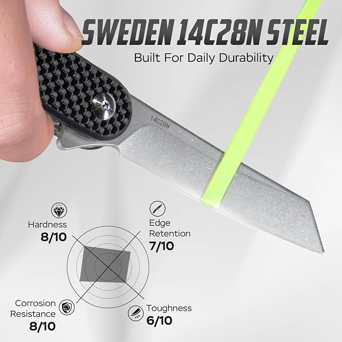 Folding Pocket Knife, 2.79” 14C28N Steel Blade Carbon Fibre Handle Flipper Liner Lock Small Praxis EDC Folding Knife, Sharp Camping Outdoor Survival Knives for Men Women (Black)
