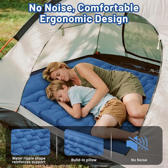 Double Sleeping Pad, 6" Extra Thick Portable Camping Sleeping Pad with Pillows & Built-in Foot Pump, Ultralight Camping Mat for Backpacking, Hiking, Traveling, Tent, Car Camp Gear
