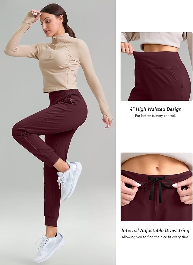 G Gradual Women's Fleece Lined Joggers High Waisted Water Resistant Thermal Hiking Pants Cold Weather Sweatpants with Pockets