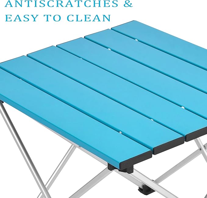 Grope Small Folding Camping Table with Aluminum Table Top, Beach Table for Sand with Carrying Bag,Prefect for Outdoor, Picnic, BBQ, Cooking, Festival (Deep Blue-M)