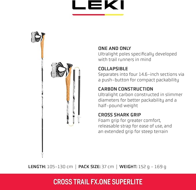 LEKI Cross Trail FX.One Superlite Carbon Collapsible Lightweight Trekking Poles for Hiking & Trail Running