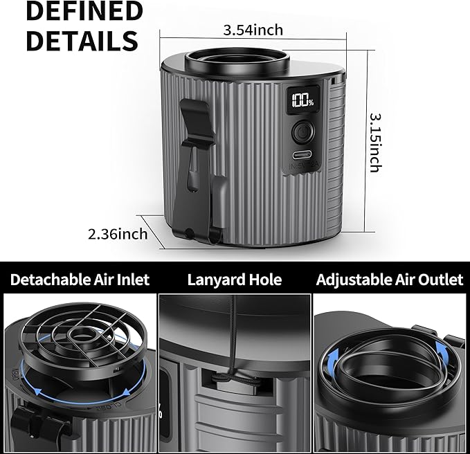 PANERGY Portable Waist Fan, Personal Fan Clip on with Rechargeable Battery operated, 5 Speeds,11000RPM, 20H Cooling, Hands-Free Belt Fan for Outdoor Jobsite