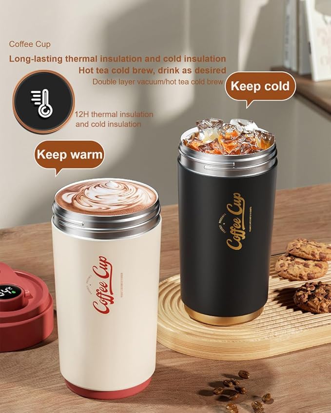 Coffee cup,Insulated Travel Coffee Mug Spill Proof Leak Proof Portable To Go Camping Stainless Steel Coffee Tumbler Reusable Coffee Cups with Lids Thermos for Hot and Cold Drink (Dusk Black)