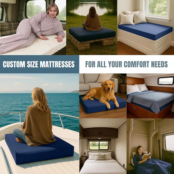 Foamma Custom Mattress - High-Density Foam Pad & Cushion for Beds & DIY Projects - Polyurethane Upholstery with Quilted or Water-Resistant Cover, Mid Firm or Firm, Optional Gel Memory Foam Add-On