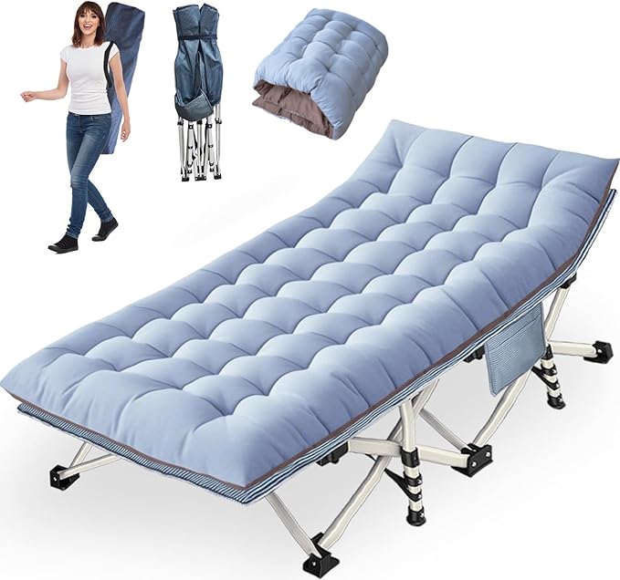 Oversize Camping Cots XXL Sleeping Cots with Comfortable Mattress Extra Width Camping Bed for Adults Cot with Carry Bag for Adults Portable Folding Cots Nap Office Indoor Vacation Easy to Set Up
