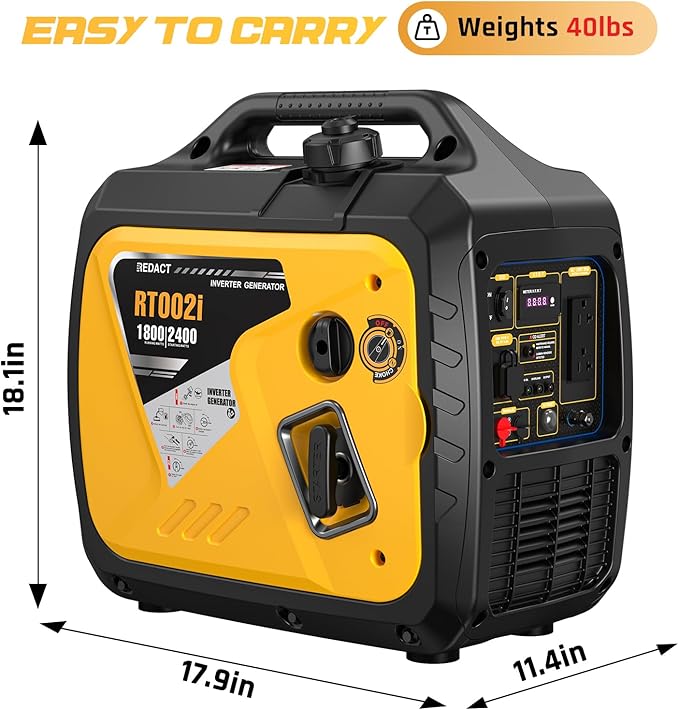 2400 Watts Portable Inverter Generator - Small Gasoline Powered for Home Backup, Camping, RV, Tailgating & Emergencies with CO Protection, Eco Mode, Recoil Start, Parallel Capable