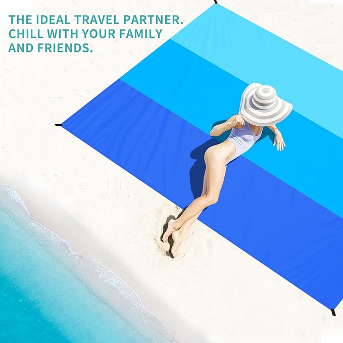 BYDOLL Beach Blanket Waterproof Sandproof 78''ร110'' Suits1-7 Adults Compact Lightweight Oversized Sand-Free Blanket Large Picnic Mat for Beach Travel Camping Hiking