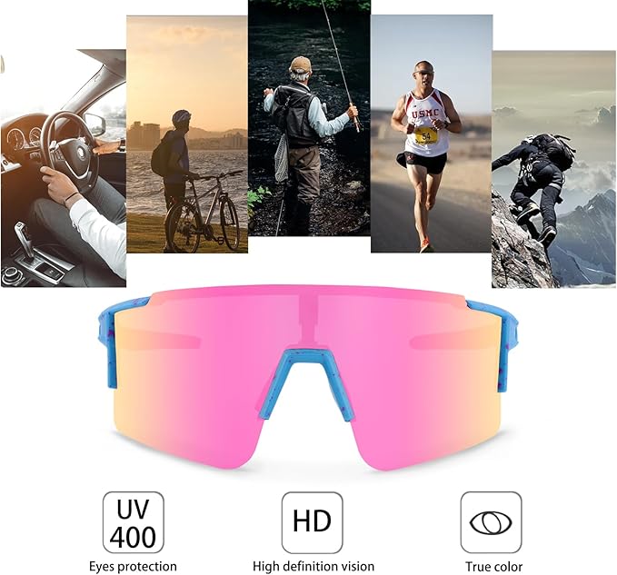 OULAIQI Cycling Sunglasses Polarized Sunglasses for Cycling Men Women with 1 Lens or 3 Interchangeable Lens Baseball Glasses