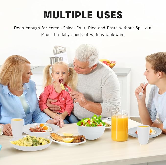 Kitchen Wheat Straw Dinnerware Sets (25pcs) Attached cleaning brush,Service For 6,Plastic Plates and Bowls Sets,Unbreakable Dinnerware,Lightweight Plastic Plate Set (white)