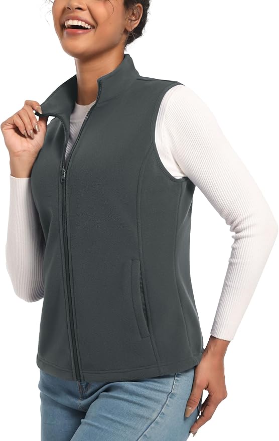 TACVASEN Women's Fleece Vest Lightweight Warm Vests Outerwear Sleeveless Zip Jacket Fall Winter Soft Vest with Pockets