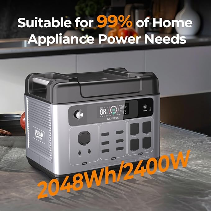 OUKITEL P2001 Plus 2400W Solar Generator with 200W Solar Panel, 2048Wh Solar Power Station with 4 AC Outlets(5000W Peak), 1.5H Full Charging, APP Control Battery Backup for Home, Camping & RVs