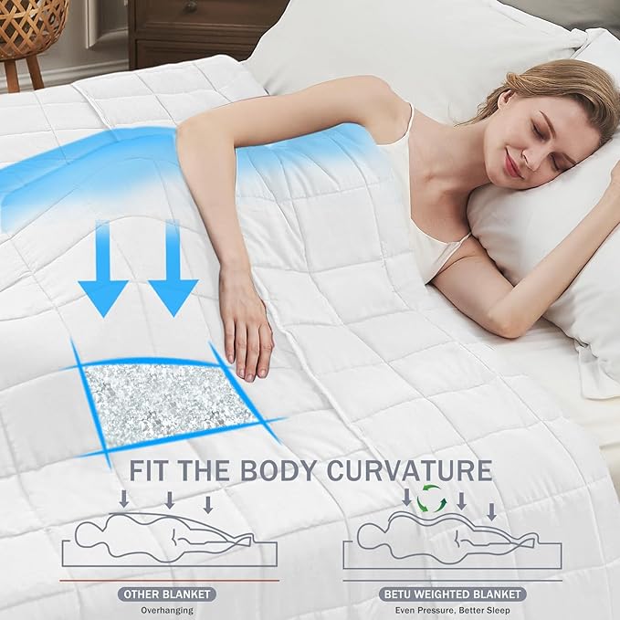 Weighted Blanket for Adults (15lbs, 60"x80" Queen Size) - Cooling and Breathable Heavy Blanket for 130-220lbs with Premium Glass Beads - Soft Thick Blanket for All-Season Sleeping Comfort -White