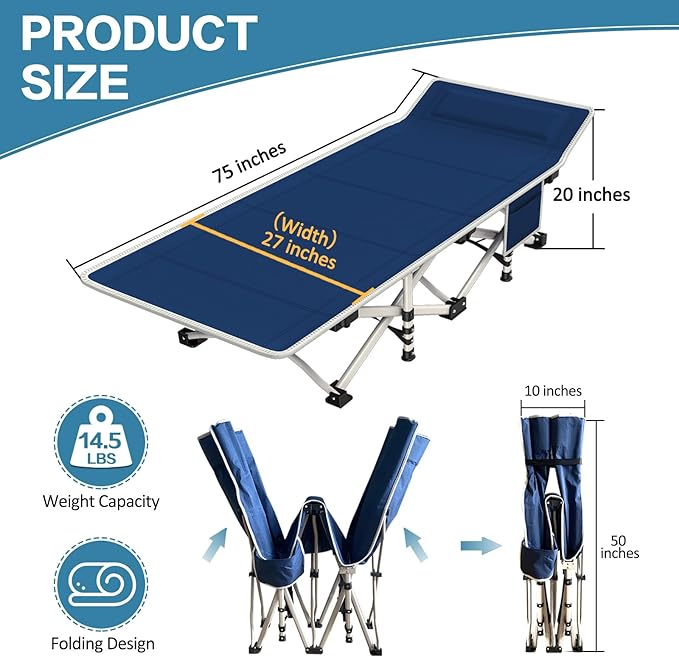 2 Pack Camping Cot with Mattress Comfortable Cots for Sleeping Camping Bed Heavy Duty Folding Cot with Carry Bag for Adults Kids Outdoor Home Guest Bed