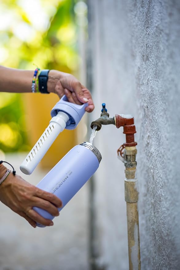 LifeStraw Go Series – Insulated Stainless Steel Water Filter Bottle for Travel and Everyday Use, Removes Bacteria, Parasites and Microplastics, Improves Taste, 18oz Kyoto Orange