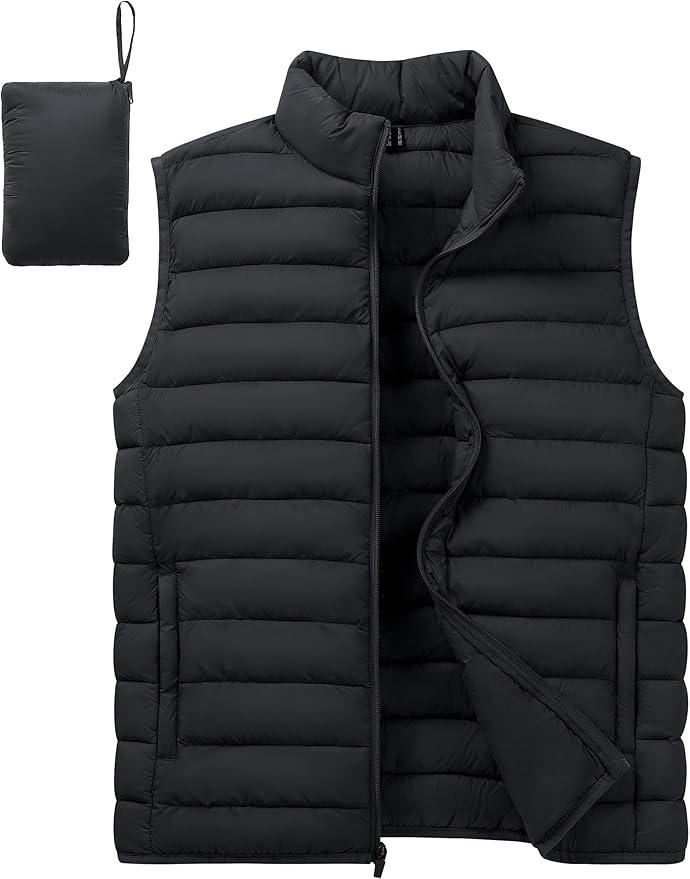 Cotrasen Men's Puffer Lightweight Vest Packable Outerwear Vest Warm Winter Outdoor Sleeveless Jacket for Travel Running