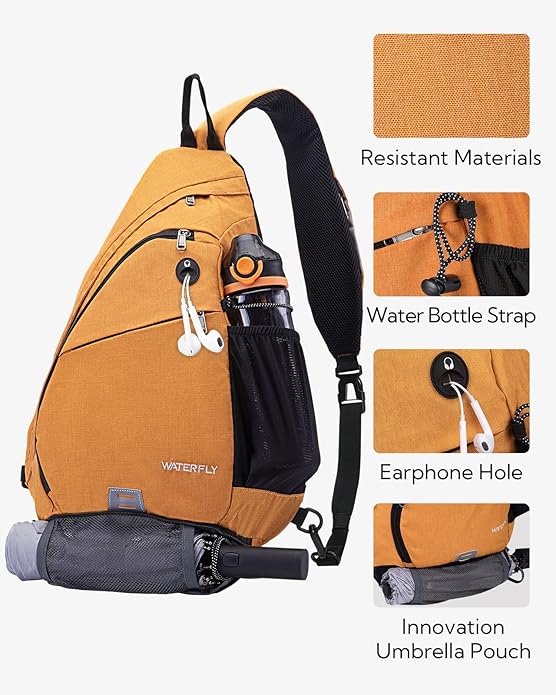 WATERFLY Large Crossbody Sling Bag: Over Shoulder Backpack Daypack Casual Cross Chest Side Pack
