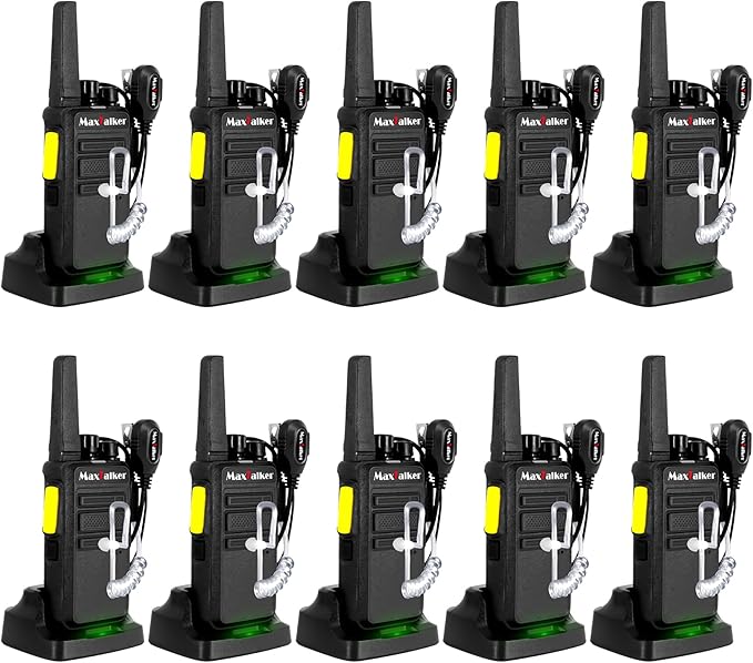 Walkie Talkies Long Range, MT12D FRS Two Way Radio Rechargeable with Earpiece, USB-C Charging, 1500mAh Battery, Radios Walkie Talkies for Adults School Restaurant Business (10 Pack)