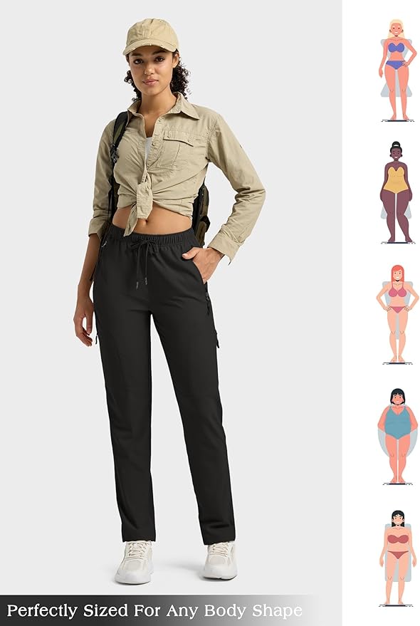 Willit Women's Hiking Pants Quick Dry Cargo Pants Lightweight Water Resistant Travel Golf Pockets Petite/Regular/Tall