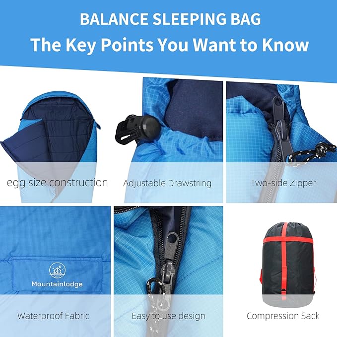 Balance Sleeping Bag for Adult,Cold&Warm Weather with Compression Sack and Water Resistant for Family Camping,Travel and Car Camping