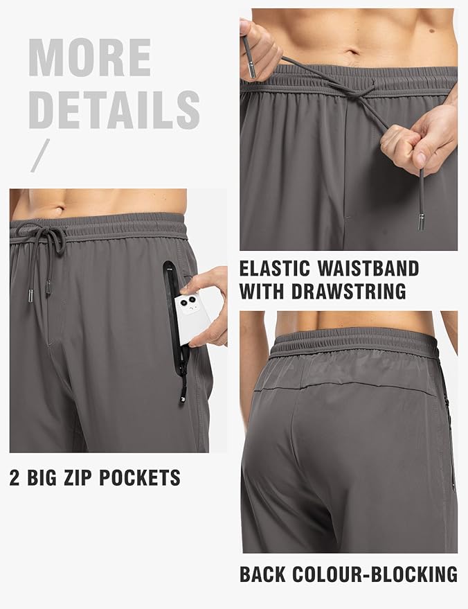 TBMPOY Men's Lightweight Hiking Travel Pants Breathable Athletic Fishing Active Joggers Zipper Pockets
