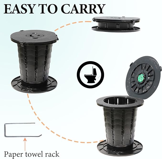 ALEVMOOM Upgrade Retractable Portable Toilets Travel Toilet, Adjustable Height Foldable Camp Toilet for Adults & Kids, Portable Potty with Carry Bag for Camping, Hiking, RV Travel, Road Trips