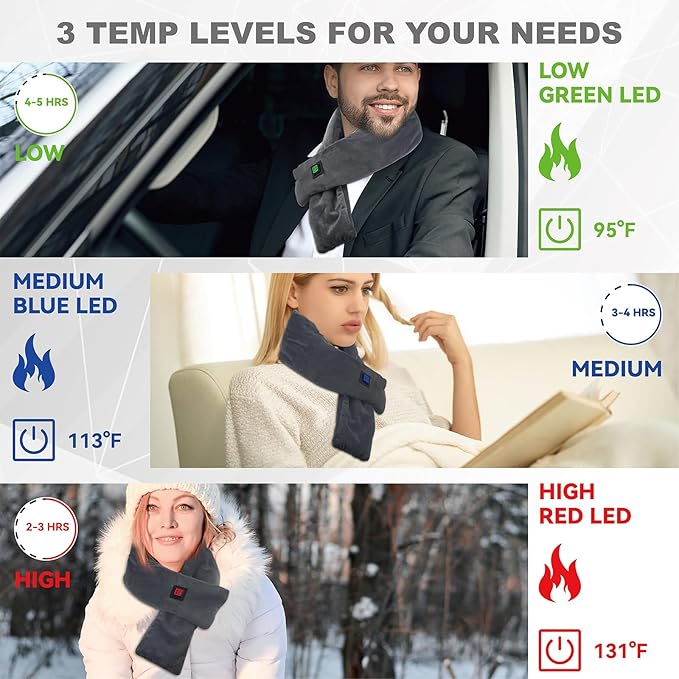 Heated Neck Wrap with 5000 mAh Power Bank, Cordless Heating Pad with Adjustable 3 Heat Settings, Soft Neck Warmer for Pain Relief, Muscle Relaxation, Portable Heated Neck Scarf