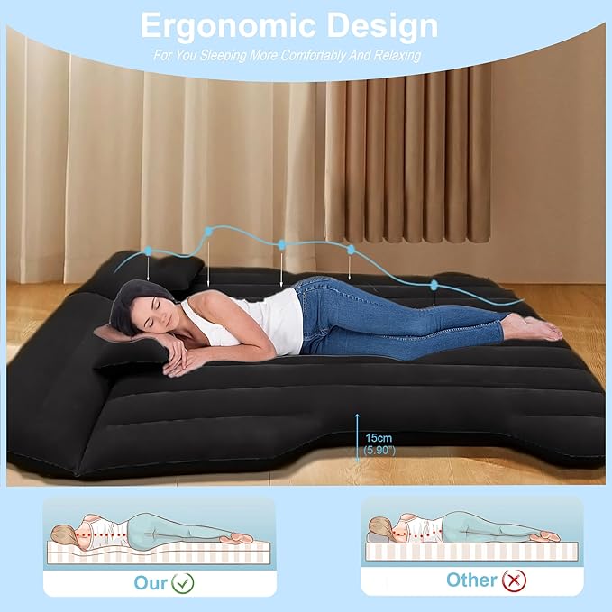 Car Air Mattress, Inflatable Bed Compatible with Tesla Model Y Mattress for SUV Truck RV Van Backseat Trunk, 6.4 ft Portable & Foldable Car AirBed Sleeping Pad for Tent Travel Camping Essentials Black