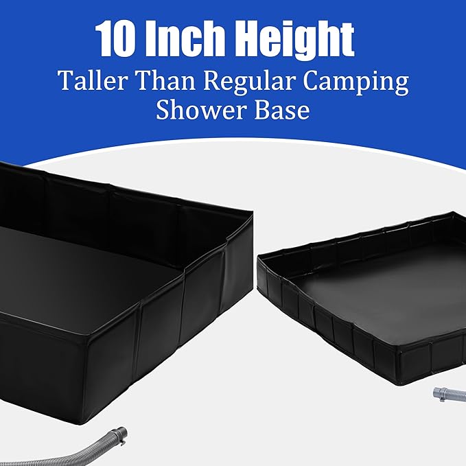 MABOZOO Portable Shower Pan, 41" x 41" x 10" Outdoor Shower Base Foldable Shower Base with Drain Pipe Camping Shower Mat for Indoor & Outdoor