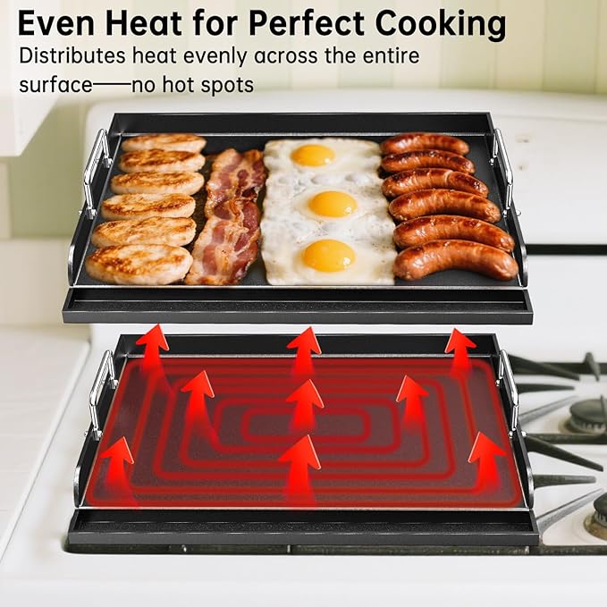 Universal Griddle for Gas Grill - 23" x 16" Flat Top Grill Plate with Nonstick Ceramic Coating, Griddle Insert for Gas Stove, Outdoor Camping & Tailgating