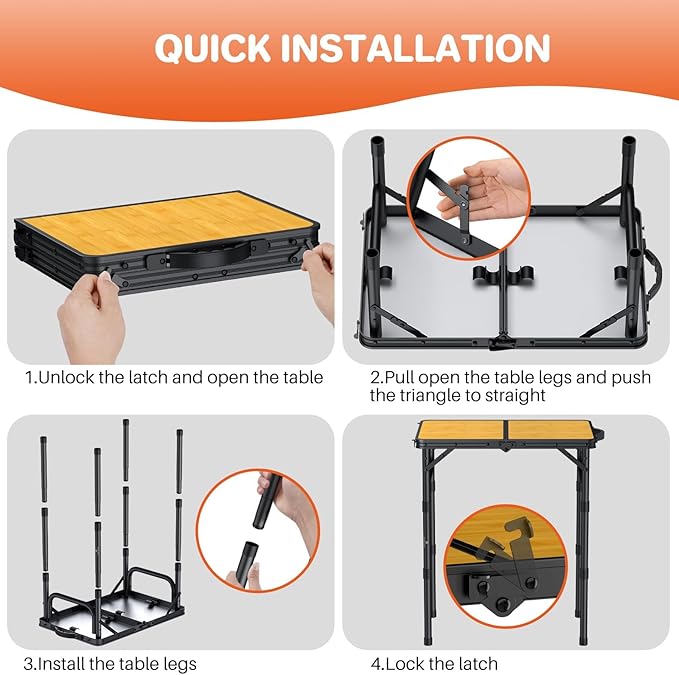 FUNYKICH 2ft Small Folding Camping Table, 3 Height Adjustable Portable Picnic Table, Lightweight Aluminum Outdoor Tables with Carry Handle for Camping, Picnic, BBQ, L22.8 xW15.7 (58x40cm)