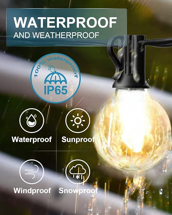 Lightdot 150FT Outdoor String Lights, LED Bistro String Lights with Shatterproof ST38 Bulbs, 2700K Dimmable, Waterproof Hanging Lights for Porch, Party, Garden, Backyard, Balcony - ETL Listed