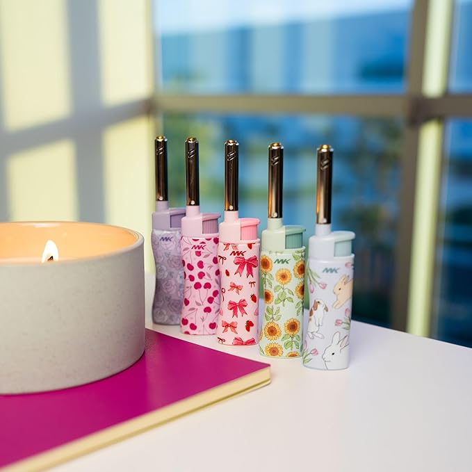 MK Lighter Candle Lighters, Windproof Flame, Ideal as Lighters for Candle, Camping Lighters, Outdoor, Butane Refillable (Charm-5PC)