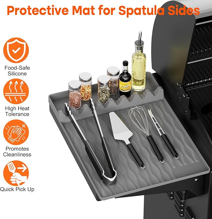 Silicone Griddle Tools Mat with Drip Pad for Blackstone – Non-Slip Spatula Rest & Side-Shelf Mat for Outdoor Grill Kitchen Counter, Heat-Resistant Grill Pad, Blackstone Griddle Accessories(Gray)
