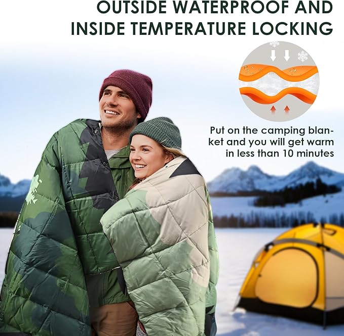 Lightweight Camping Blankets Outdoor Down Alternative Puffy Printed Camping Blanket Waterproof Large Silk Cotton Blanket Packable Warm for Trave Picnic Hiking Camping Cold Weather 78" x 55"