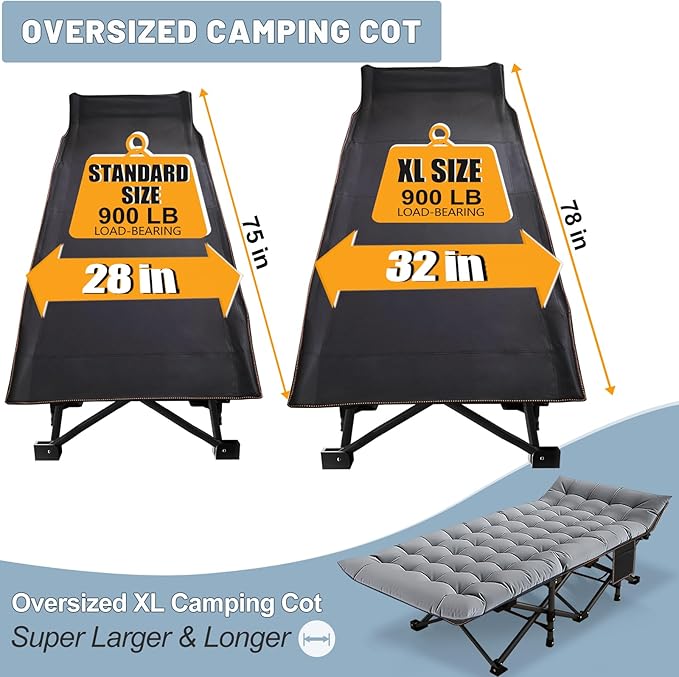 Slsy Oversized XXL Folding Camping Cot for Adults with Pad, Padded Portable Sleeping Cots, Camp Bed with Carry Bag for Outdoor Travel, Beach, Hiking