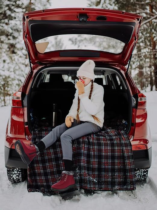 SHIBEVER Winter Boots for Women Snow: Fur Lined Warm Ankle Boots - Adjustable Water Resistant Outdoor Zipper Snow Shoes