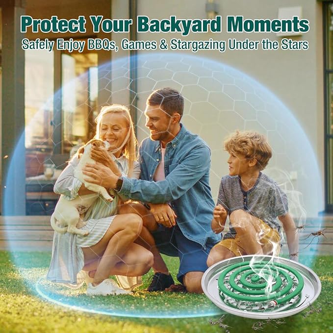 Extra Strong Mosquito Repellent Coils, 24 Pack Large Outdoor Coils Insect Repellent DEET Free, 6-Hour Protection Covers 12ft, Safe & Effective for Yard, Patio, Camping, Garden, Deck & BBQ Areas