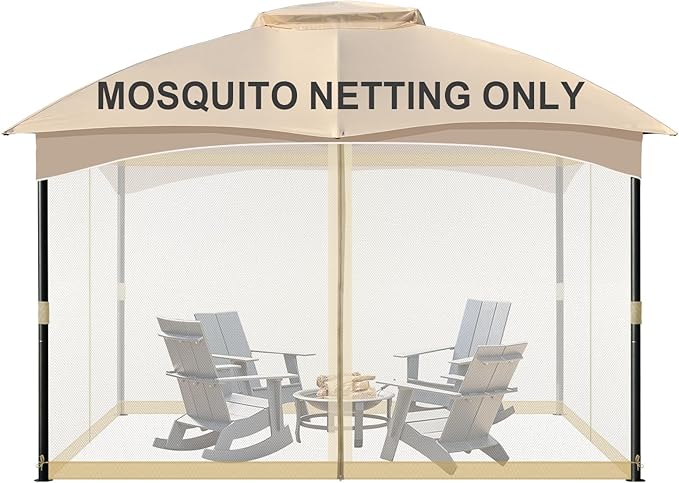 COWVIE Gazebo Replacement Netting Screen, 10' x 12' Universal Gazebo 4-Panel Mosquito Sidewalls with Double Zippers for Outdoor Patio (Only Netting)