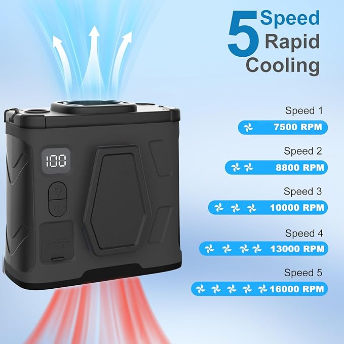 Portable Waist Fan,10000mAh Waist Fan Clip On with 100 Levels Speeds,16000RPM Strong Airflow, LED Display, Neck Hands-Free 40H Cooling For Outdoor Camping Travel