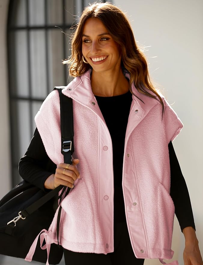Athlisan Womens Fleece Vest Casual Sleeveless Button Down Sherpa Jacket Outerwear with Pockets