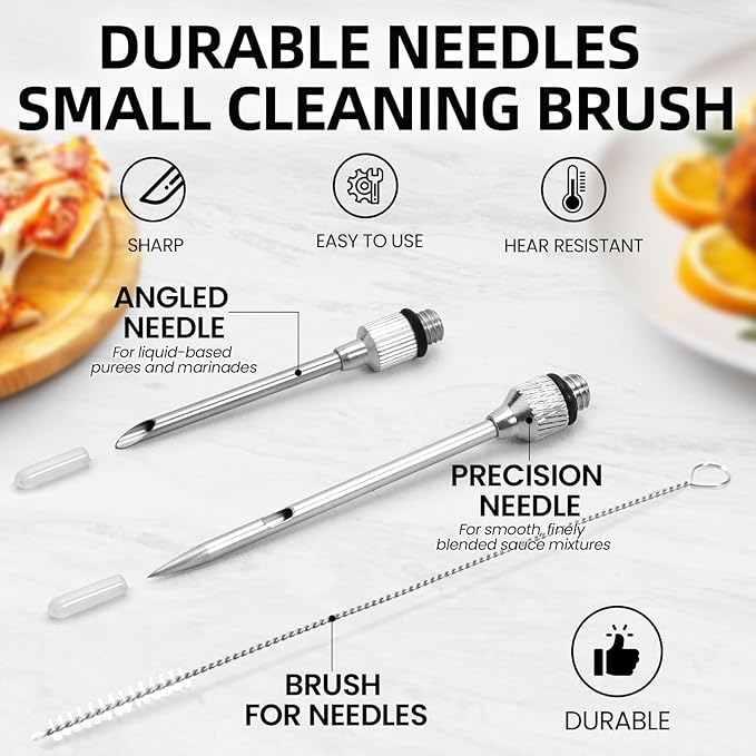 SCHVUBENR Large Turkey Baster with Cleaning Brush & Needle - Stainless Steel Baster Tool for Cooking - Easy to Use and Clean - Heavy Duty Baster Syringe - Flavor Meat Poultry, Beef, Chicken - Black