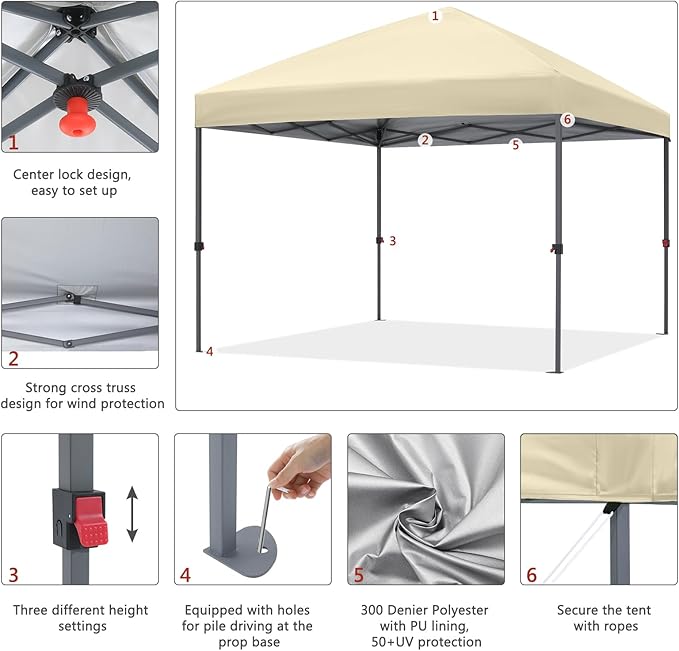 ABCCANOPY Pop Up Canopy - 10x10 Outdoor Patio Portable Canopy Tent with 4 Weight Bags (Cream)