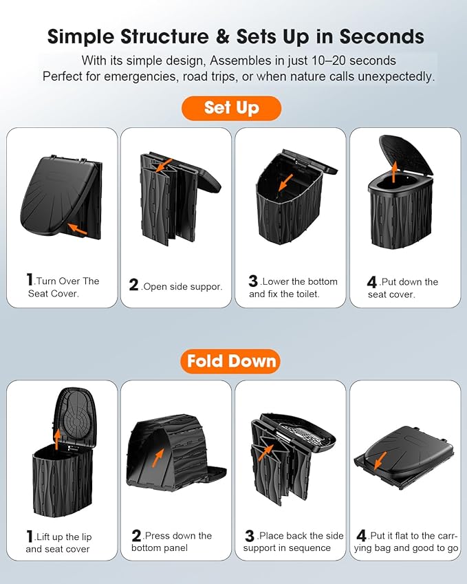 New Upgraded 15'' XL Portable Toilet for Adults, Camping Toilet Tested 500 LBS With Lid & Removable Paper Holder, Portable Potty for Truck Drivers, Camping, RV, Hiking, Car, Tent, Beach, Emergencies