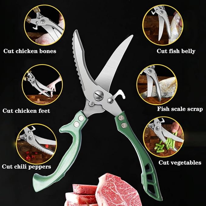 ANDONG Heavy Duty Poultry Shears, All-Purpose Kitchen Scissors for Food, Spatchcock Shears, Green