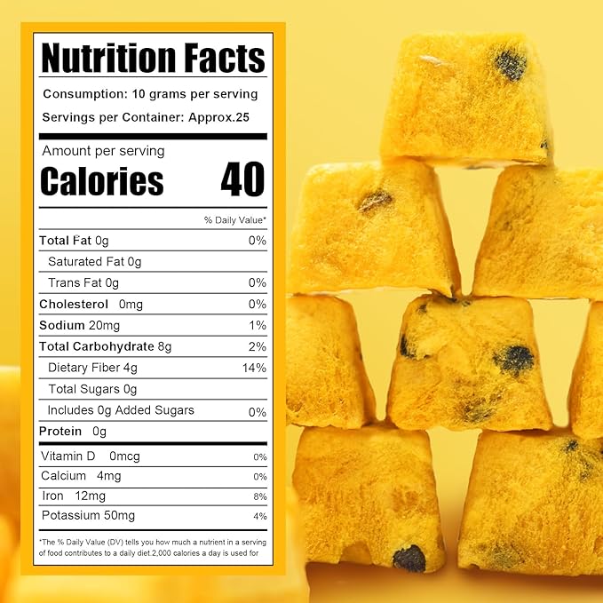 Freeze-Dried Passion Fruit Chunks 8.8oz/250g Bulk Bag - Unsweetened Crunchy Tropical Snack for Baking & Desserts, Yogurt/Smoothie Topping, Camping & Tea Time