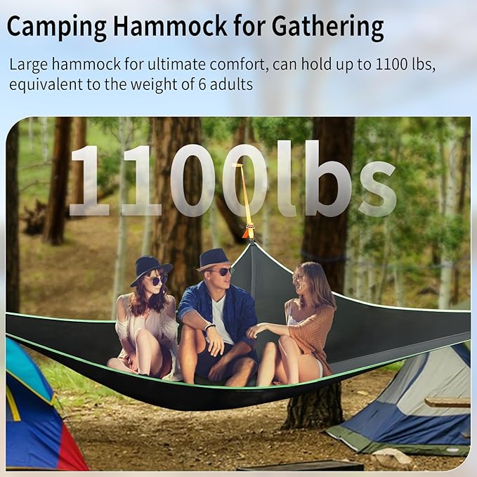 Triangle Camping Hammock, 13 Ft Giant Comfortable Hammocks for Outside, Ratches and Straps Included, Outdoor Hammock Max 1100 Lbs for 3 to 6 Adult Capacity for Party, Gathering