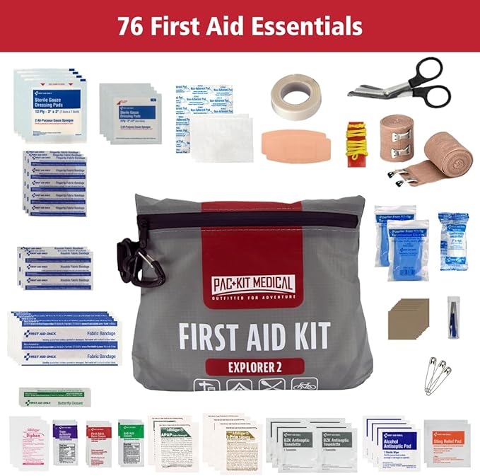 Pac-Kit Watertight Explorer 2 First Aid Kit for Hiking, Camping and Outdoor Activities, 76 Pieces