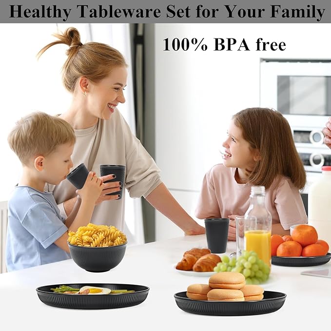 18PCS Wheat Straw Dinnerware Sets Unbreakable Dinnerware Sets Reusable Cups Plates and Bowls Sets Microwave for Kitchen Travel Camping